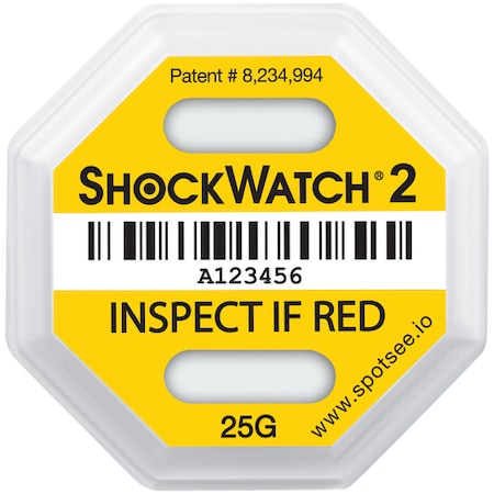 Shockwatch 25G 2 Indicators, 3 3/4" x 3 3/4", Yellow, PK 50 SHWT25
